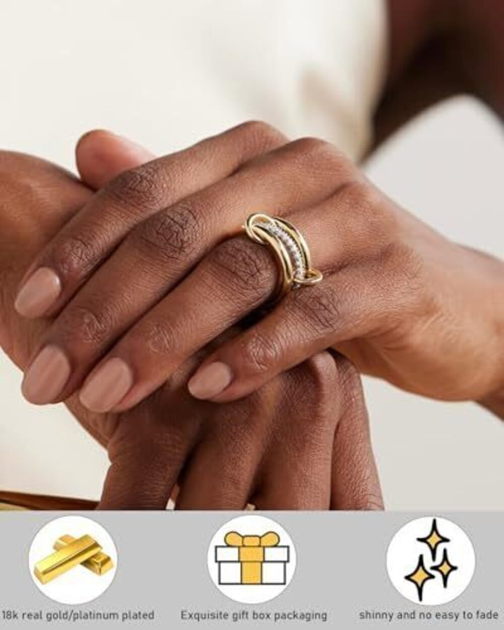 8452 Stackable Gold Rings 18K Gold Plated Interlocking Ring Stack Set Gold - Picture 4 of 7